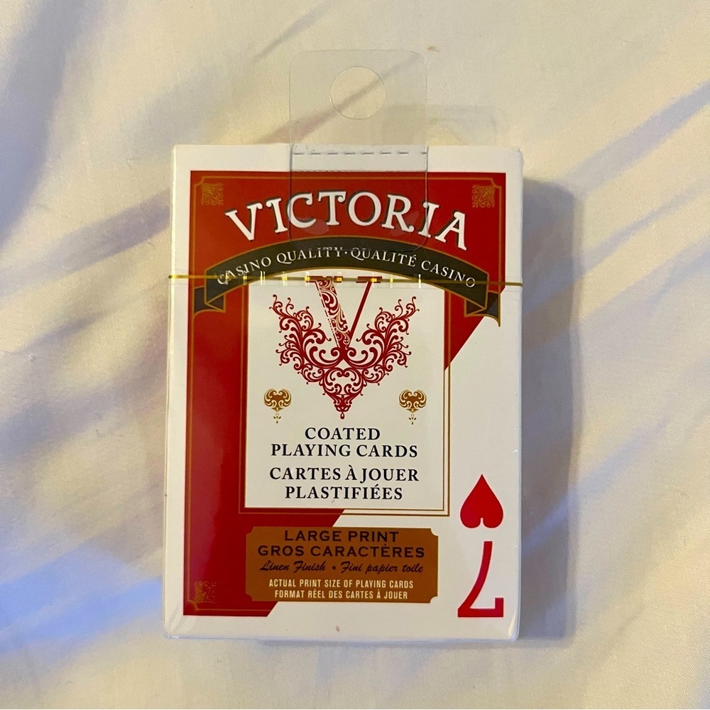 1 Victoria Red Casino Quality Coated Playing Cards Large Print Standard Deck​​